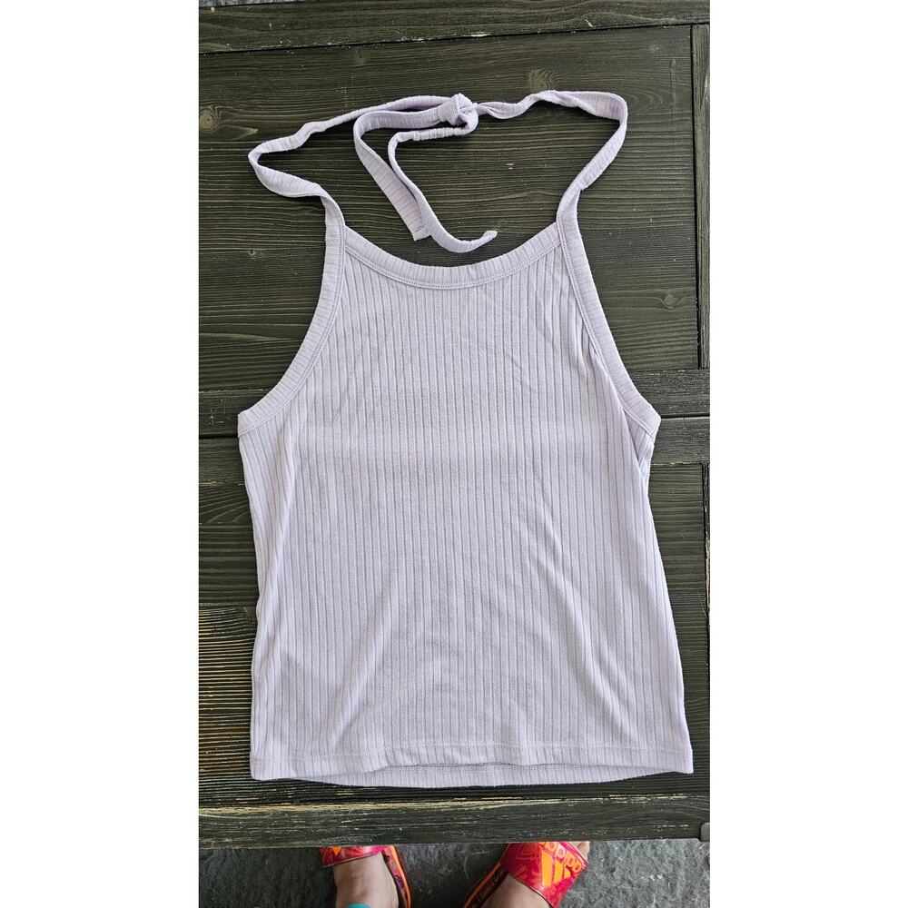 Vintage Y2K Mudd Light Purple Ribbed Knit Halter Top Tank Size M